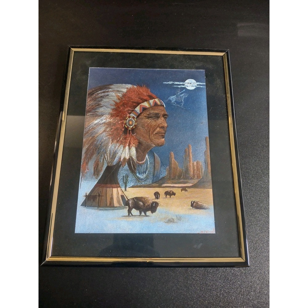 M Caroselli Foil Art Print Chief Hunter Buffalo Teepee